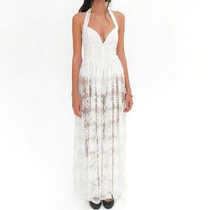 For Love and Lemons Sonnet Lace Maxi Dress Medium White Halter